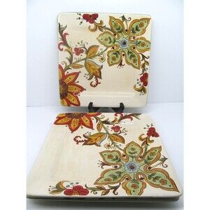 Pier 1 Imports Carynthum Set Of 3 Floral 10 7/8" Square Dinner Plates
